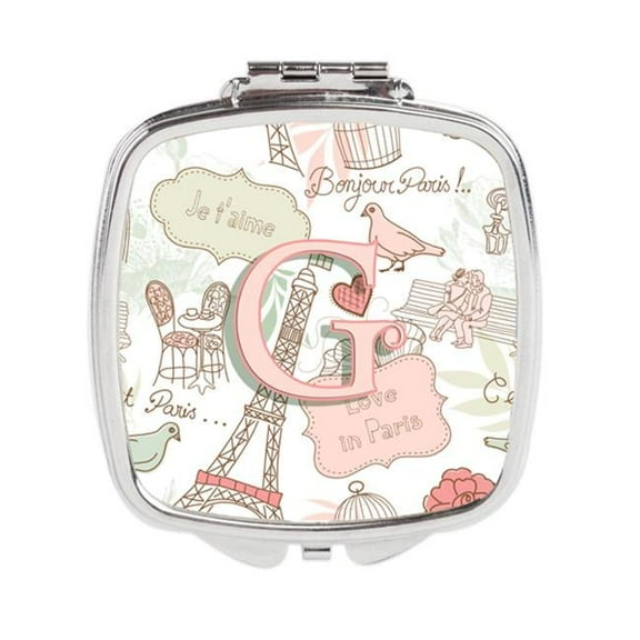 Carolines Treasures  Letter G Love in Paris Pink Compact Mirror