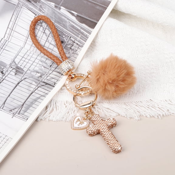Cross Keychain, Glitter Cross Keys Ring Rhinestones Fashionable Bling Crystal Key Chain for Bag Key Phone Car Accessories