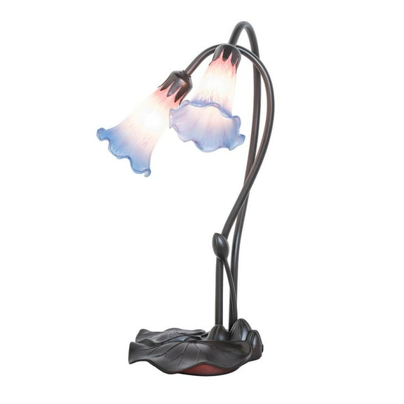 14064 Meyda 16"H Pink/Blue Pond Lily 2 Lt Accent Lamp