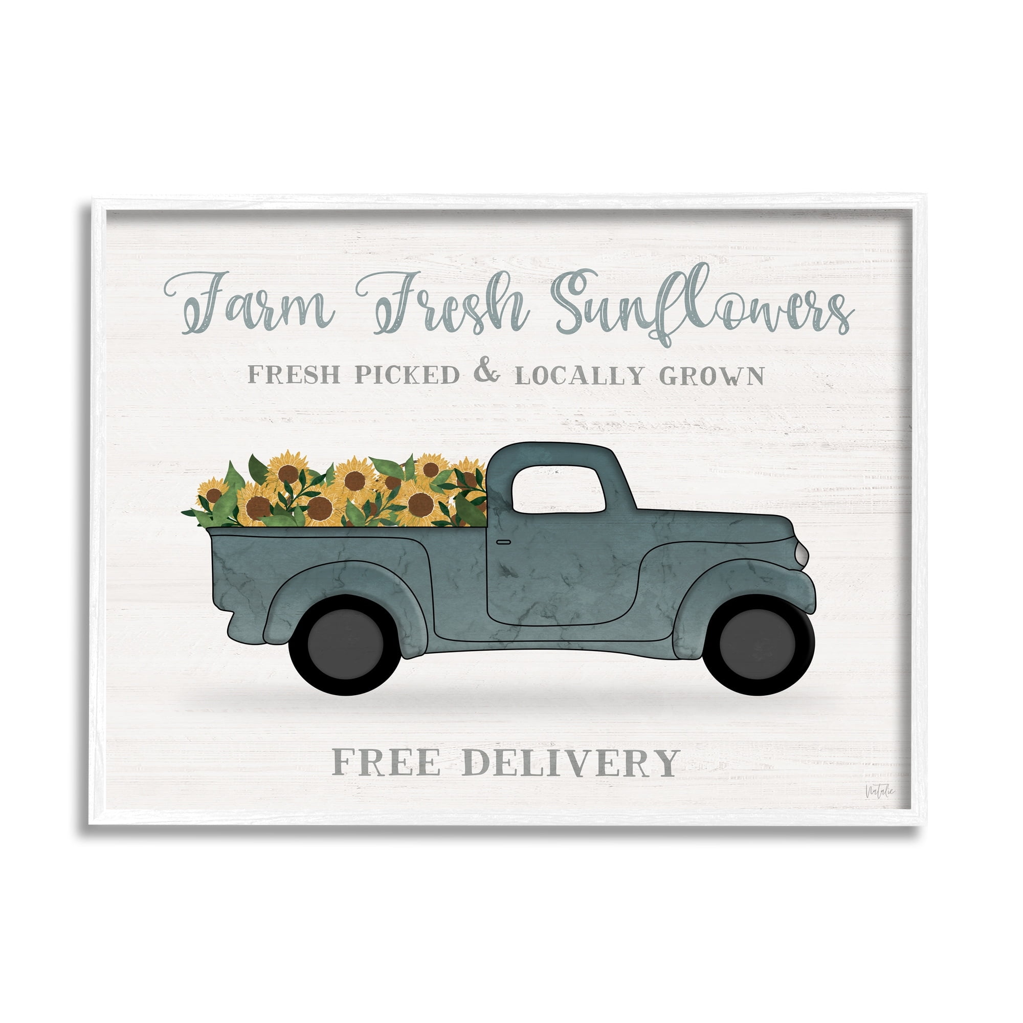 Stupell Industries Farm Fresh Sunflowers Rustic Pickup Truck Sign Graphic Art White Framed Art Print Wall Art, Design by Natalie Carpentieri