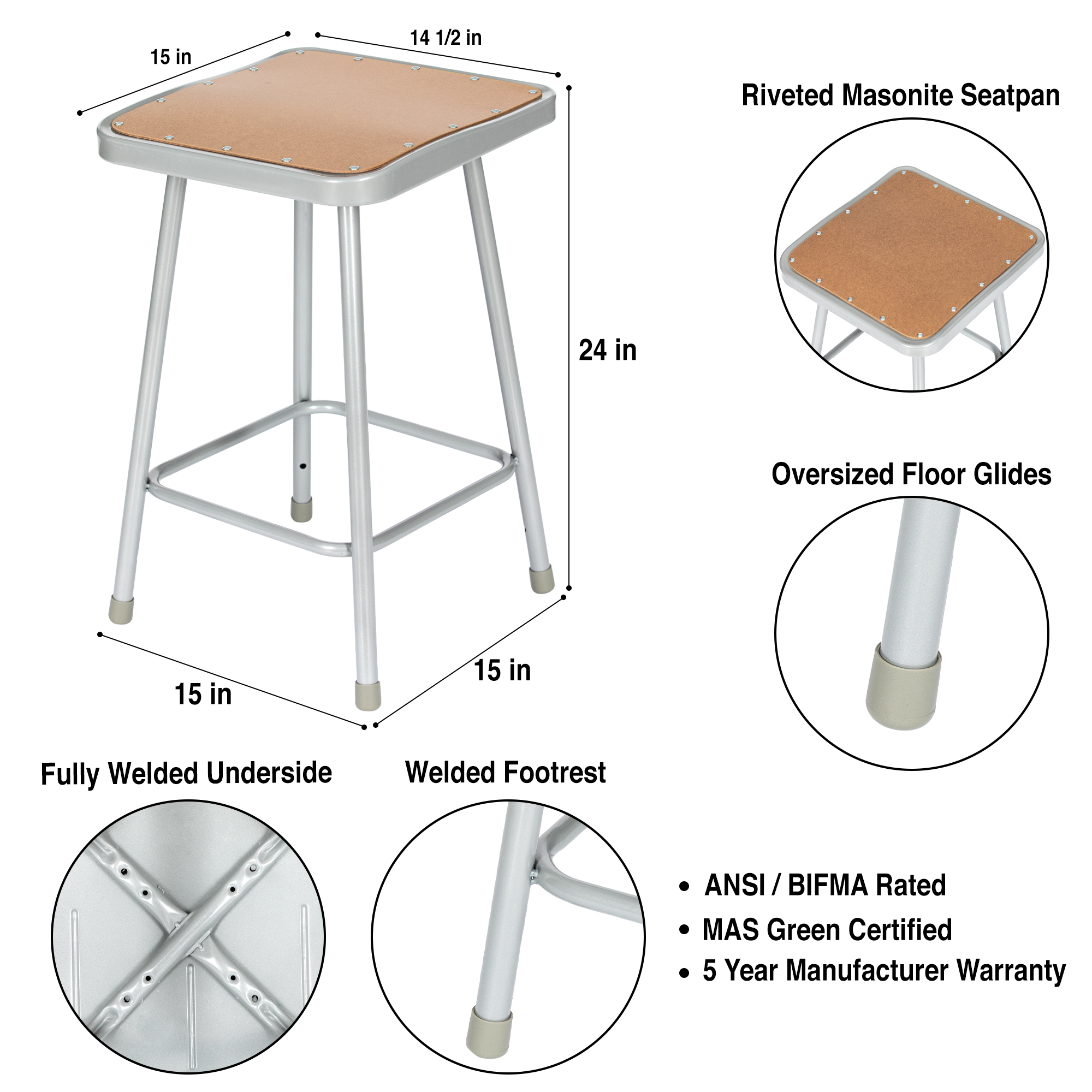 Clint 24" Stool, Grey, Pack of 2