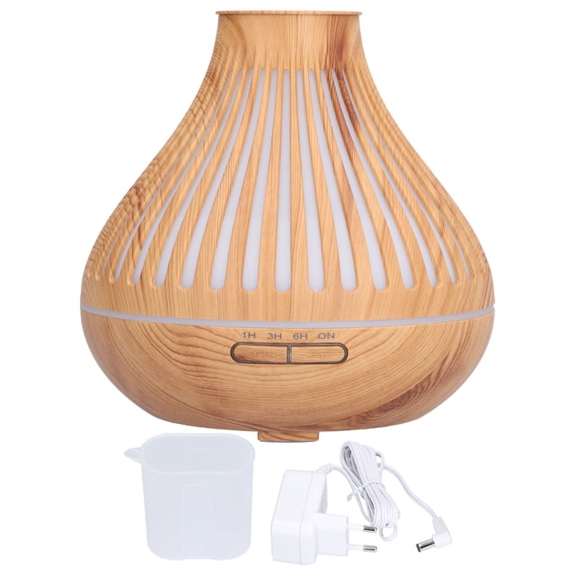 Humidificador de 400 ml con luz LED de 7 colores para el hogar y la oficina, enchufe de EE. UU., difusor de aceite de grano de madera de 100-240 V