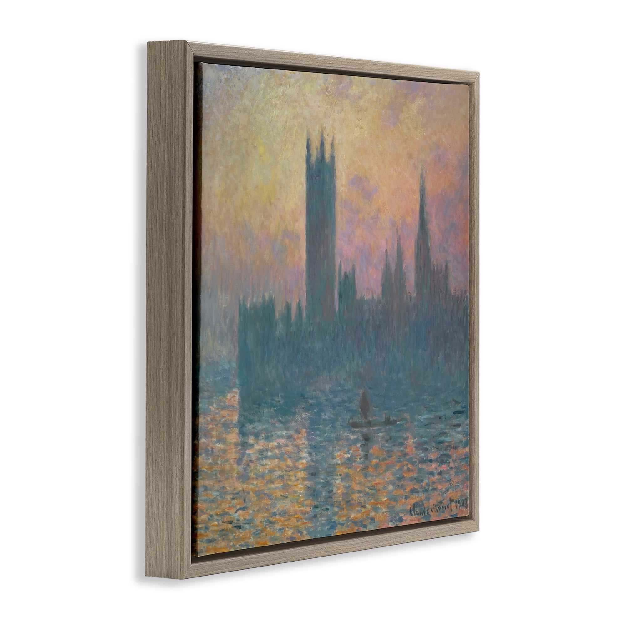 Stupell Industries Classical Monet London View Scenic & Cityscapes Painting Brown Floater Framed Canvas Art Print Wall Art, 18 x 18