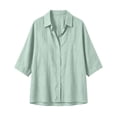thumbnail image 6 of Women’s Collared 3/4 Sleeve Button Down Shirts Textured Loose Dolman Sleeve V Neck Casual Summer Blouse Lightweight Daily Tunic Tops Light Blue, 6 of 7
