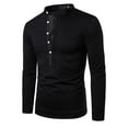 thumbnail image 3 of Mens Solid Deep V Stand Neck Long Sleeve Button T-shirt Casual Tops Blouse, 3 of 4