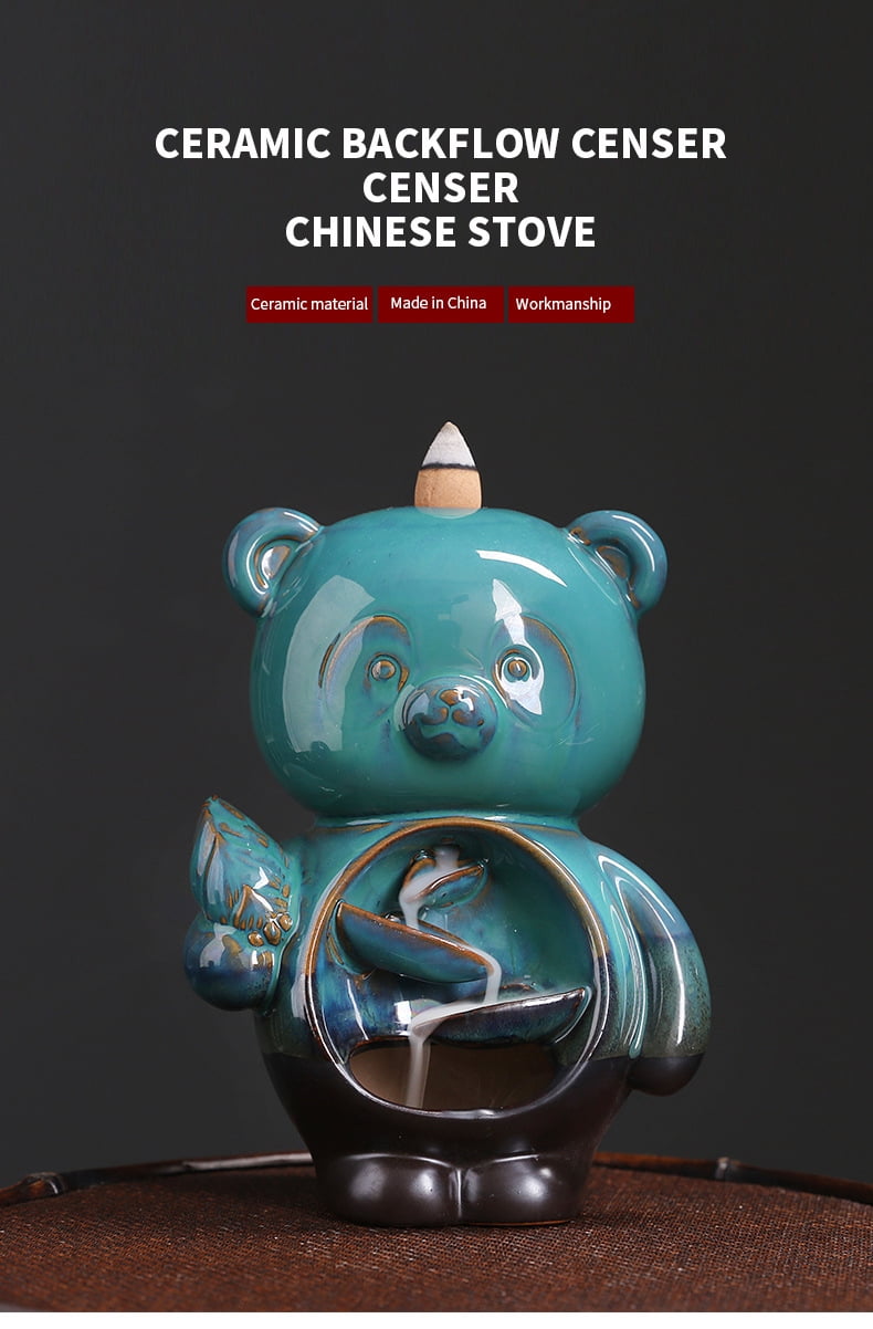 Creative Cute Bear Animal Backflow Incense Burner Smoke Waterfall Aromatherapy Censer Holder for Living Room,Office,Home,Teahouse Decoration