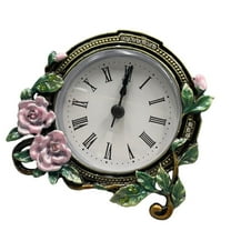 AOOOWER Antique Vintage Florals Small Desktop Clock Quiet Handpainted Metal Case Battery Operated Table Clock for Home or Office