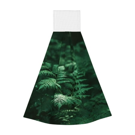 

Qekee Ferns Leave Green Foliage Print Hanging Kitchen Towels Coral Velvet Wipe Hand Towel Absorbent Hand Towels Microfiber Tie Towel for Bathroom Kitchen Decor
