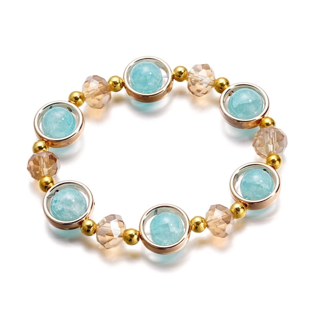 Nvzi Pulseras de acero inoxidable Pulsera de cristal degradado Pulsera de esmalte de colores Pulsera de hilo azul