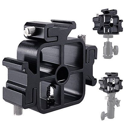 3 Triple Cold Shoe Mount Umbrella Holder Camera Speedlite Mount Holder Adjustable Hot Shoe Mount Flash Bracket for Speedlight, Led Lights, LED Monitor
