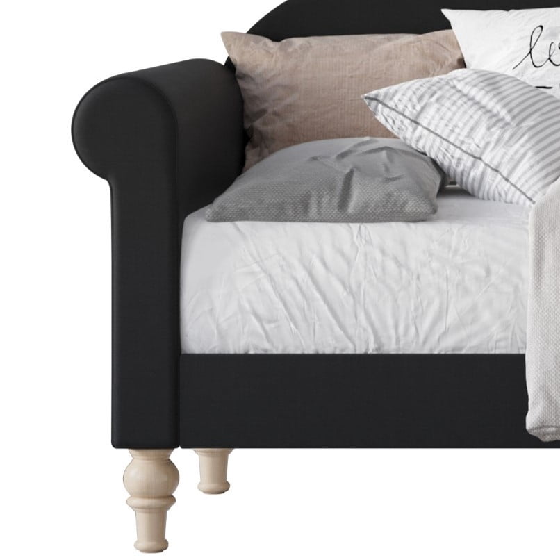 Home Design Chaise Upholstered Twin Daybed with Arched-Back Design, Black – Adult Guest Room or Living Room, Easy Assembly