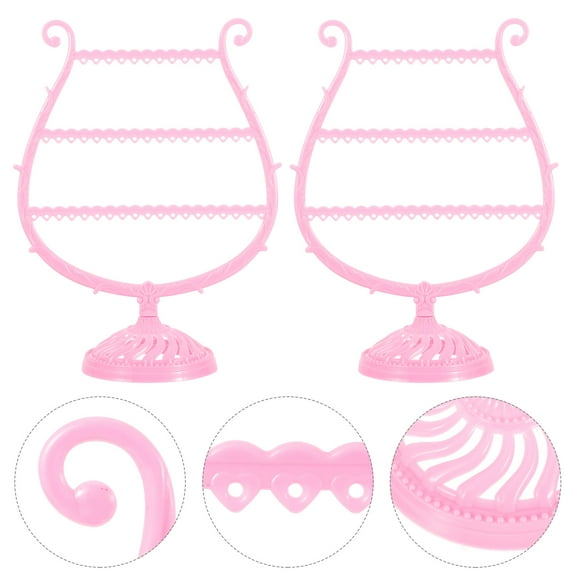 HOOWIFFY Pink Earring Holder Organizer for Girls Jewelry Display Stand Durable Plastic Storage 2pcs