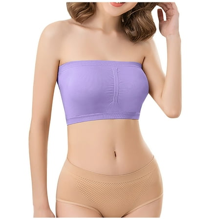 

Lovskoo Women Comfortable Bra Strapless Wireless Nude Tube Plus Size Summer Stretch Bandeau Purple