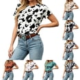 thumbnail image 2 of Kcolen Cow Shirts for Women,Western Cow Print T Shirts Women Short Sleeve Crew Neck Cow Shirt for Women Casual Fun Cow Graphic Tee Shirts,White, 2 of 6