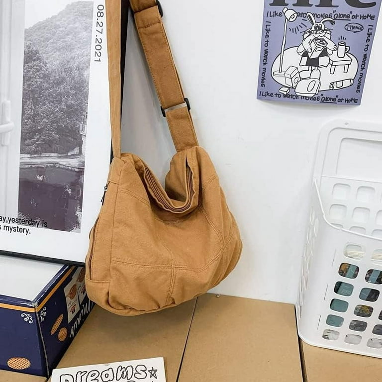 Kukuzhu Grunge Harajuku Causal Tote Bag Punk Crossbody Bag Japanese Emo Hobo Bag Hippie Causal Vintage Shoulder Bag Brown One size