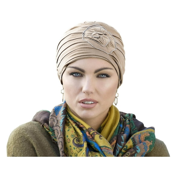 MASUMI Chemo Organic Headwear - PRIMROSE | Cancer Headwear for Women with Hair Loss | Alopecia Hats & Coverings | 95% Cotton Turban (Colour: Champagne)