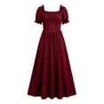 thumbnail image 2 of Women's Renaissance Peasant Dress Short Puff Sleeve Square Neck Lace Up Corset Vintage Medieval Irish Wench Maxi Dress for Halloween Cosplay Festival, 2 of 9