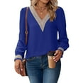 thumbnail image 3 of Pullover Lace Stitching V Neck Long Puff Sleeves Casual Comfortable Chiffon Women Top, 3 of 7
