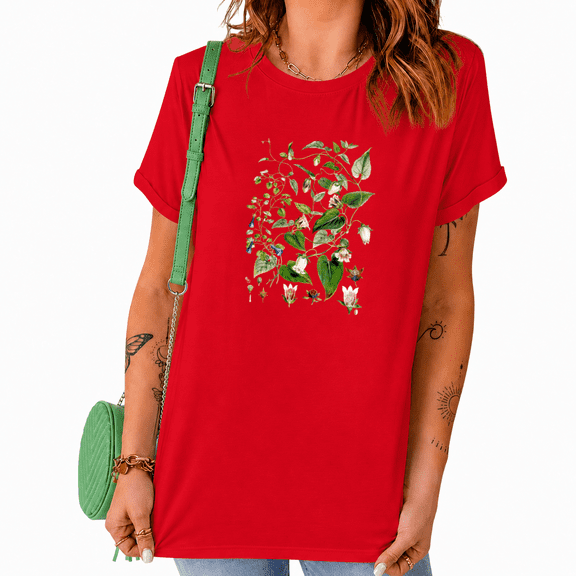 UNISHE Botanical Wildflower Illustration Vintage Short Sleeve Graphic Tee