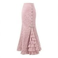 thumbnail image 1 of Women‘s Retro Lace-Up Drawstring Tiered Ruffle Maxi Long Mermaid Pencil Skirt, 1 of 2
