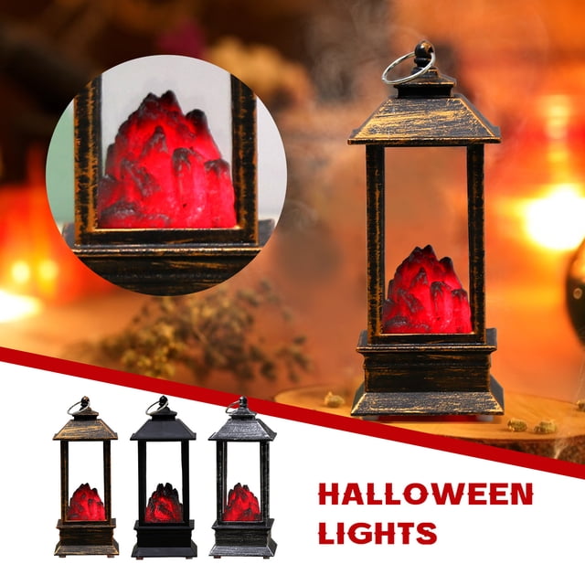Xihbxyly Farol de Halloween con Diseño de Llama Espeluznante, Lámpara Decorativa de Aceite con Vela, Funciona a Pilas, para Colgar o Sobre La Mesa, Ideal para Fiestas o Bares, 5 X 5 X 13 Cm.