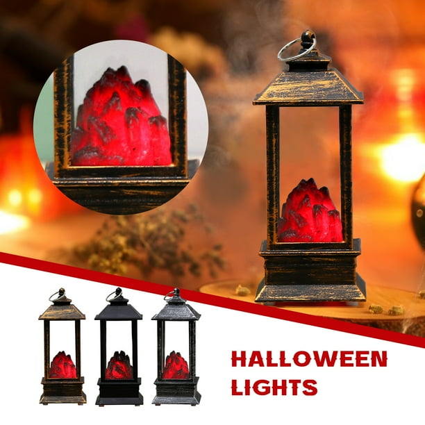 Fiudx Farol de Halloween con Diseño de Llama Espeluznante, Lámpara Decorativa de Aceite con Vela, Funciona a Pilas, para Colgar o Sobre La Mesa, Ideal para Fiestas o Bares, 5 X 5 X 13 Cm.