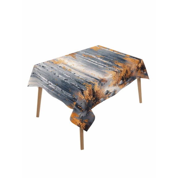 Orange Navy Blue Table Cloth, Modern Oil Painting Art Forest Waterproof Tablecloth for Rectangle Tables, Reusable Washable Fabric Table Cover for Restaurant Kitchen Dining Tables 52"x70"
