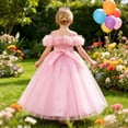 thumbnail image 5 of Angala Little Girls Dresses Solid Evening Gown Maxi Dresses Off Shoulder Fashion Elegant Comfortable Birthday Evening Party Kids Summer Outfit Size 3-4 Years Pink, 5 of 6