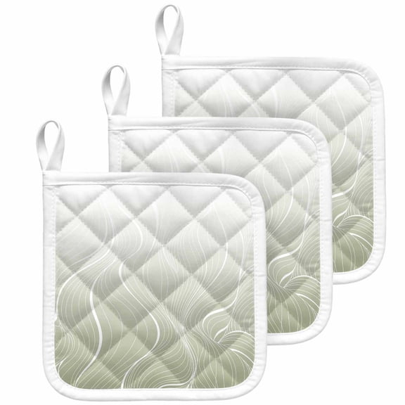 Sage Green Geometric Pot Holders for Kitchen Heatproof Potholder, 3 Pack Modern White Stripe Distortion Art Hot Pads Multipurpose Oven Pads Cloth Potholders Trivet for Cooking Baking