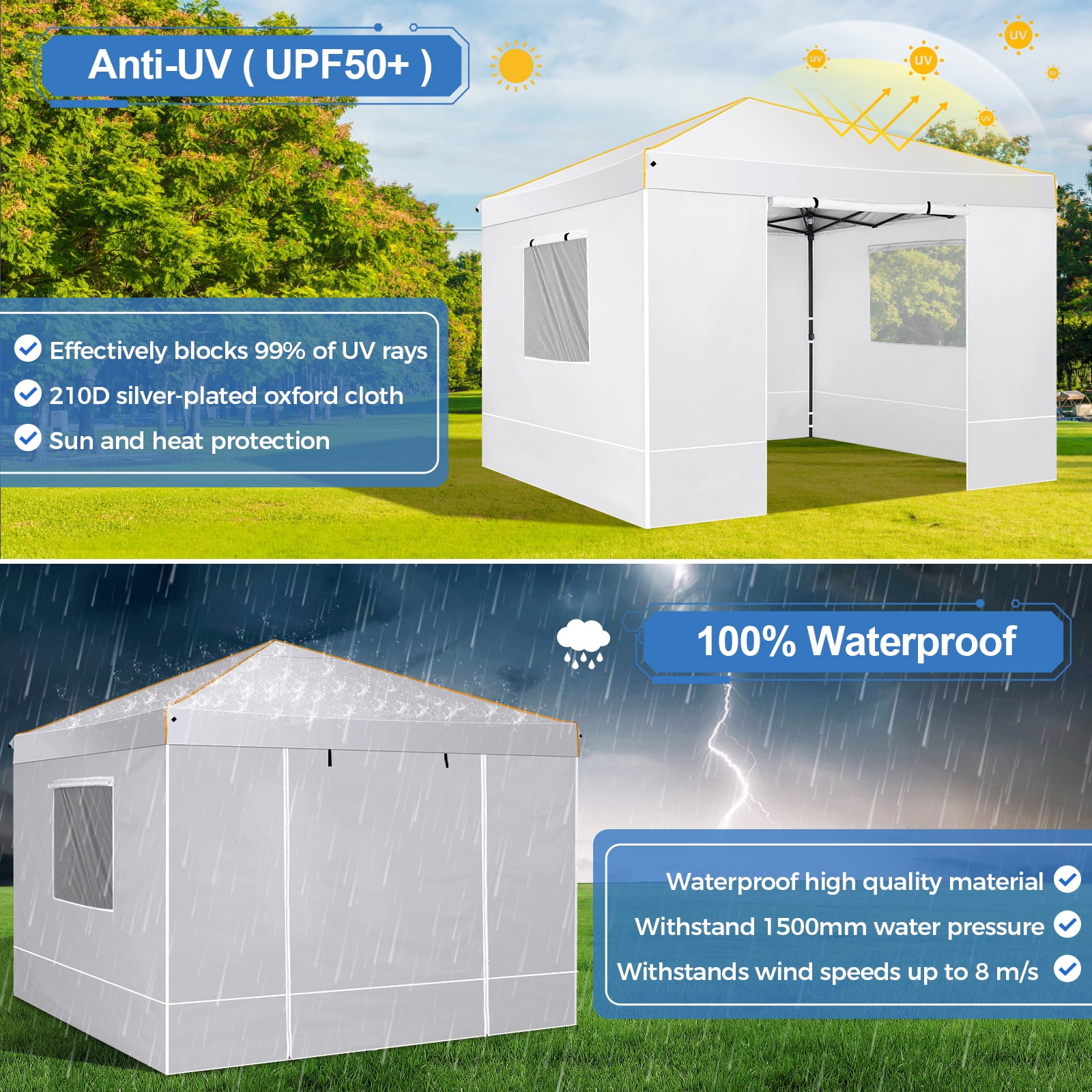 HOTEEL 10x10 Pop up Canopy with Sidewalls,Waterproof Tent for Parties Wedding Event,Instant Outdoor Gazebos with Carry Bag,Stakes,Ropes & Sandbags,White