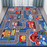 Kids Carpet Playmat Rug 59x39.4, Car Rug for Kids Cars, Non-Slip Town City Road Map Kids Rug for Playroom Bedroom Boys, Kids Car Mat Road Rug, Track Rug Car Play Rug for Kids (59X39.4 INCH-Blue)