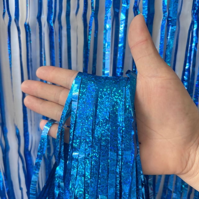 1 cortina de seda con forma de lluvia láser de 2 metros, fondo para fiesta de cumpleaños, decoración, accesorios, borlas, cortina de puerta, fondo de pared