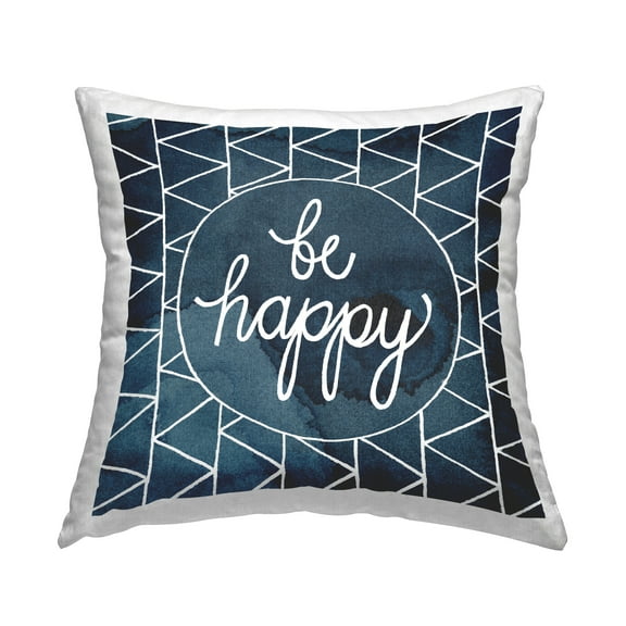 Stupell Industries Be Happy and White Geometric Pattern Abstract Blue,18 x 7 x 18 Decorative Pillows