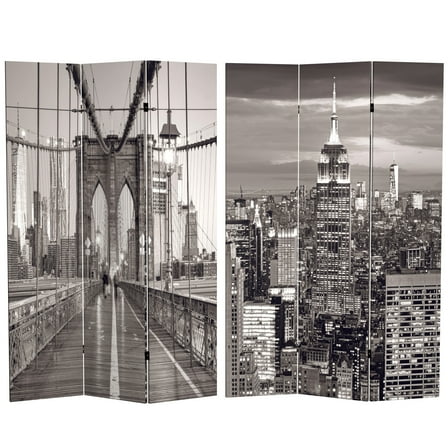 Oriental Furniture 6 ft. Tall Black and White New York Canvas Screen - 3 Panel