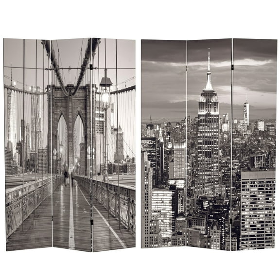 Oriental Furniture 6 ft. Tall Black and White New York Canvas Screen - 3 Panel