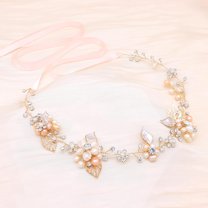 Bridal Crystal Headband with Freshwater Pearls Flower Design Wedding Hair Accessories (Rose Gold)