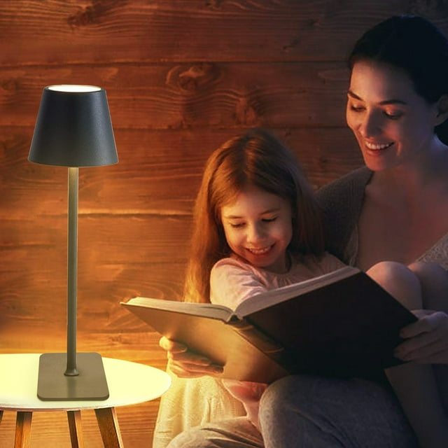 PREWOOD Lampe Sans Fil Rechargeable LED Lampe de Table Sans Fil, Contrôle Tactile, à Piles, 3 Couleurs Gradation Continue, pour Cuisine Salle à Manger, Patio Extérieur
