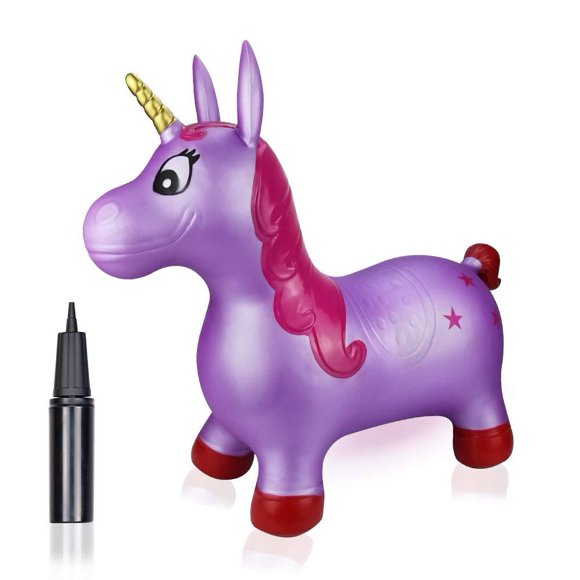 Purple Unicorn Hopper, Horse Hopper, Bouncy Inflatable Animal Ride-on Toy for Children, Boys and Girls, Toddlers (Pump Included) Purple