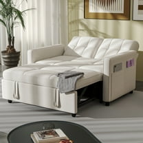 Craftian 55" Modern Convertible Sofa Bed with Pull Out Bed, Upholstered Loveseat Sofa Couch with Adjustable Backrest, White
