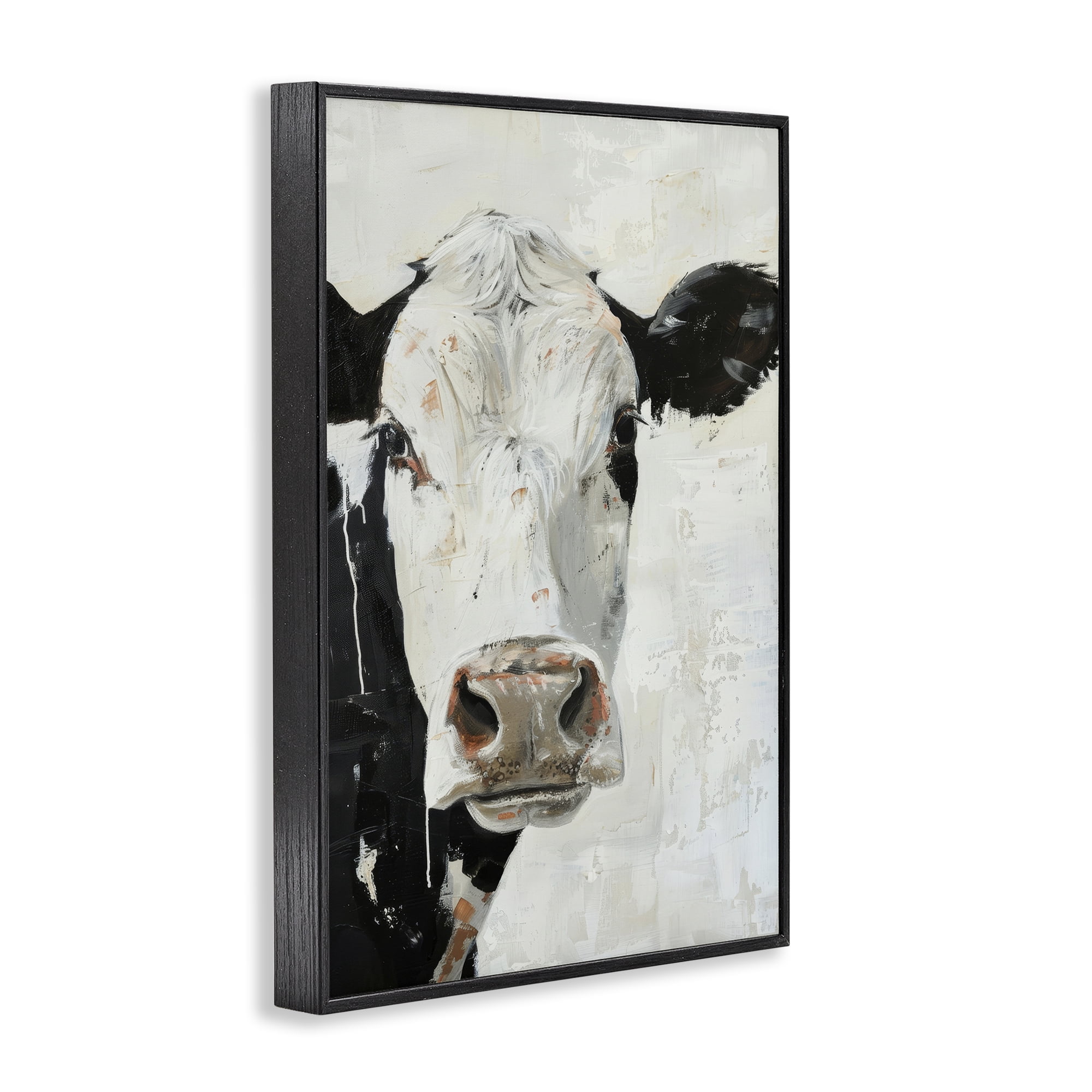 Stupell Industries Up Close Cow Animals & Insects Painting Black Framed Art Print Wall Art, 16 x 24