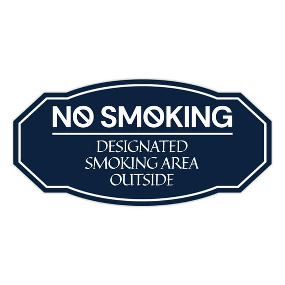 Signs ByLITA Victorian No Smoking Designated Smoking Area Outside ABS Plastic | Laser Engraved | Easy Installation | Elegant Design Sign (Navy Blue / White) - Large