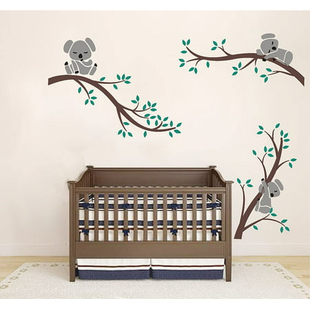 Lishi Cartoon Koalas Green Branches Wall Stickers Baby Rooms Nursery Removable Decals Murals Canada - Removable Wall Stickers Baby Nursery