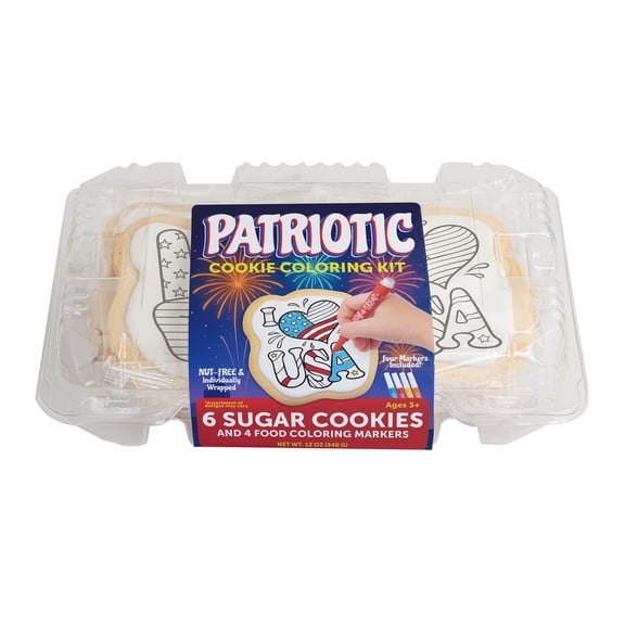 Corso's Cookies Color-a-Treat™ Patriotic Cookie Coloring Kit, 12 oz., 6 Pre-Baked Cookies and 4 Edible Food Coloring Markers, Baked