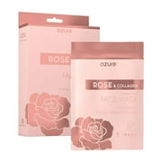 AZURE Rose & Collagen Hydrating Facial Sheet Mask - Deeply Moisturizing, Toning & Lifting | Reduces Wrinkles, Fine Lines & Dry Patches - 5 Pack