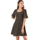 thumbnail image 2 of Vestido floral de manga corta con campana de cintura fruncida sin espalda de verano para mujer Negro S, 2 of 6