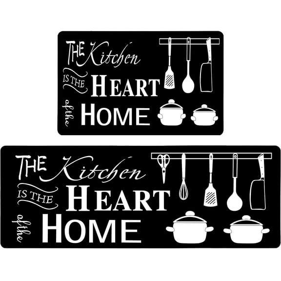Black Farmhouse Kitchen Rugs Set 2 Piece Motto Design Seasonal Decorative Rug for Kitchen Low-Profile Floor Mats Decorations for Home Kitchen 17x48 17x30 Inches