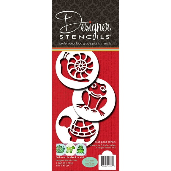 Designer Stencils C765 Pond Critters Cookie Stencils Set, (Snail, Frog and Turtle) Beige/semi-transparent
