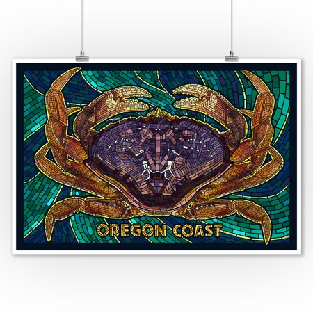 Oregon Coast - Dungeness Crab Mosaic - Lantern Press Poster (9x12 Art Print, Wall Decor Travel