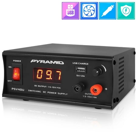 Pyramid PSV40U - Bench Power Supply - AC-to-DC Power Converter with USB Port  LCD Display  Adjustable Voltage (4 Amp)