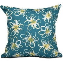 E by Design 16” x 16” Teal Floral Geometric Polyester Outdoor Decorative Pillow, Hypoallergenic